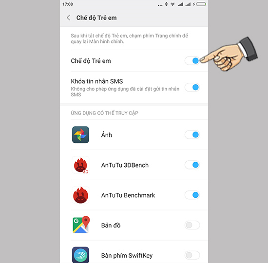 Chọn ứng dụng cho phép sử dụng